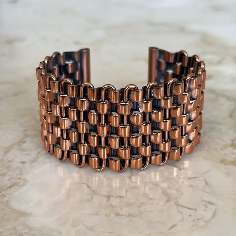 Renoir Copper Basket Weave Cuff Bracelet Vintage Mid Century Modernist